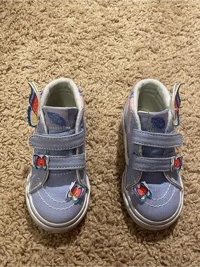 Vans Kids Light Blue Butterfly Velcro Sneakers with Multicolor Accents